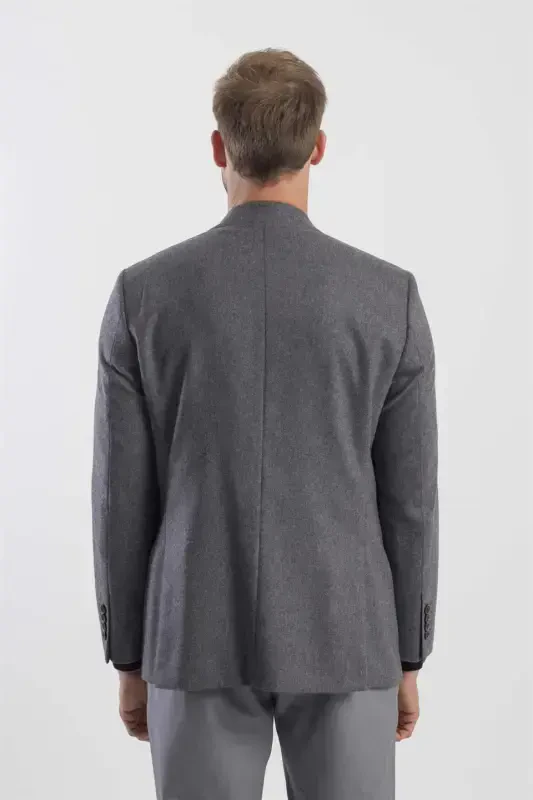 Anthracite Classic Fit Wool Peak Lapel Jacket - 4