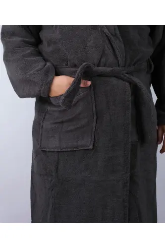 Anthracite Color 100% Cotton Boucle Hooded Model Bathrobe (S-M-L-XL-2XL-3XL-4XL) Plus and Tall Size-Anthracite - DC TEKS (1)