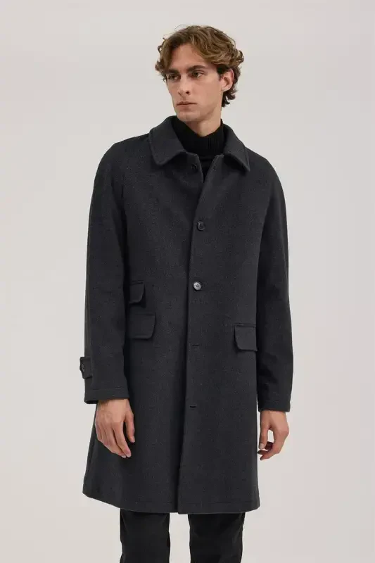 Anthracite Comfort Fit Baby Collar Wool Coat - 1