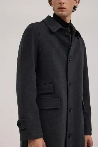 Anthracite Comfort Fit Baby Collar Wool Coat - 3