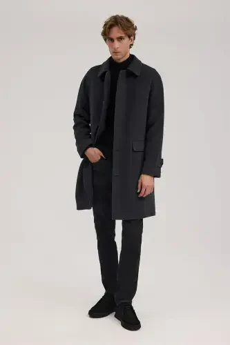 Anthracite Comfort Fit Baby Collar Wool Coat - JAKAMEN (1)