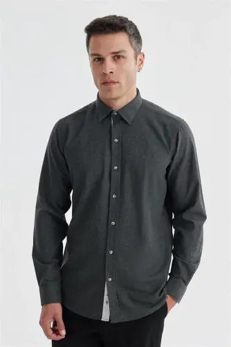 Anthracite Comfort Fit Concealed Button Down Collar Shirt - Modazone (1)