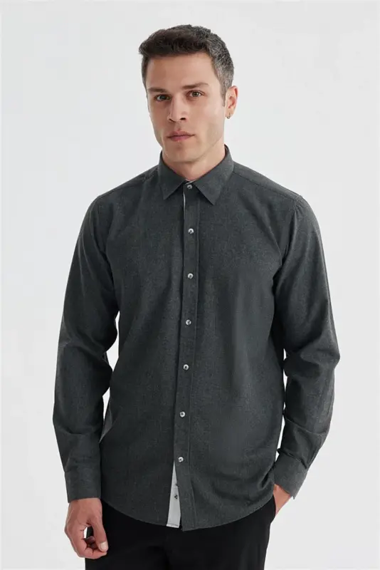 Anthracite Comfort Fit Concealed Button Down Collar Shirt - 2