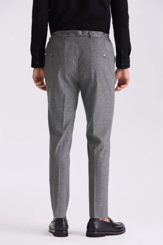 Anthracite Comfort Fit Elastic Waist Wool Fabric Pants - 4