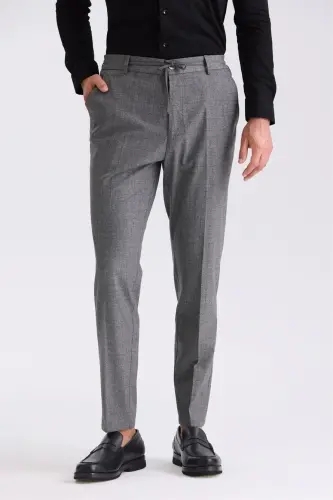 Anthracite Comfort Fit Elastic Waist Wool Fabric Pants 