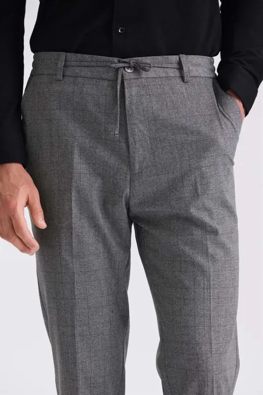Anthracite Comfort Fit Elastic Waist Wool Fabric Pants - 3