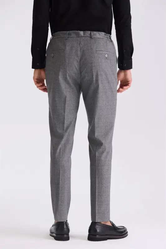 Anthracite Comfort Fit Elastic Waist Wool Fabric Pants - 4