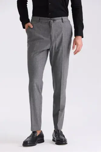 Anthracite Comfort Fit Elastic Waist Wool Fabric Pants 