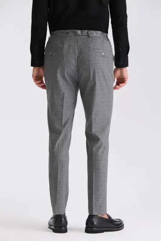 Anthracite Comfort Fit Elastic Waist Wool Fabric Pants - 4