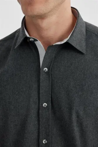 Anthracite Comfort Fit Hidden Button-Down Collar Shirt - 3