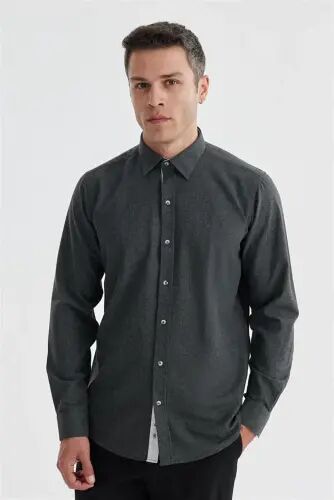 Anthracite Comfort Fit Hidden Button-Down Collar Shirt - 2