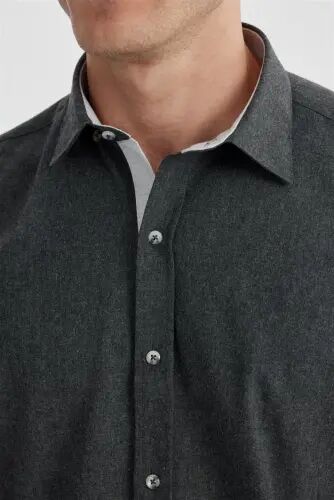 Anthracite Comfort Fit Hidden Button-Down Collar Shirt - 3