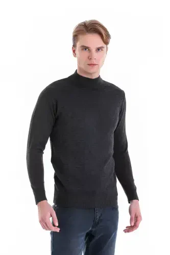Anthracite Comfort Fit Jacquard Half Turtleneck Wool Knit Sweater-Anthracite - 1