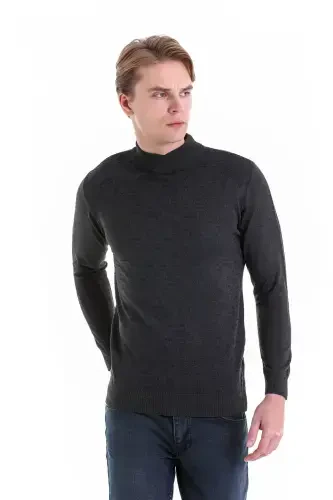 Anthracite Comfort Fit Jacquard Half Turtleneck Wool Knit Sweater-Anthracite - 3