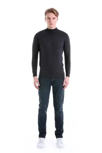 Anthracite Comfort Fit Jacquard Half Turtleneck Wool Knit Sweater-Anthracite - 4