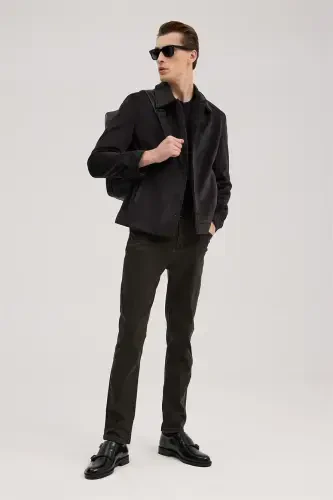 Anthracite Comfort Fit Mandarin Collar Velvet Jacket - JAKAMEN (1)