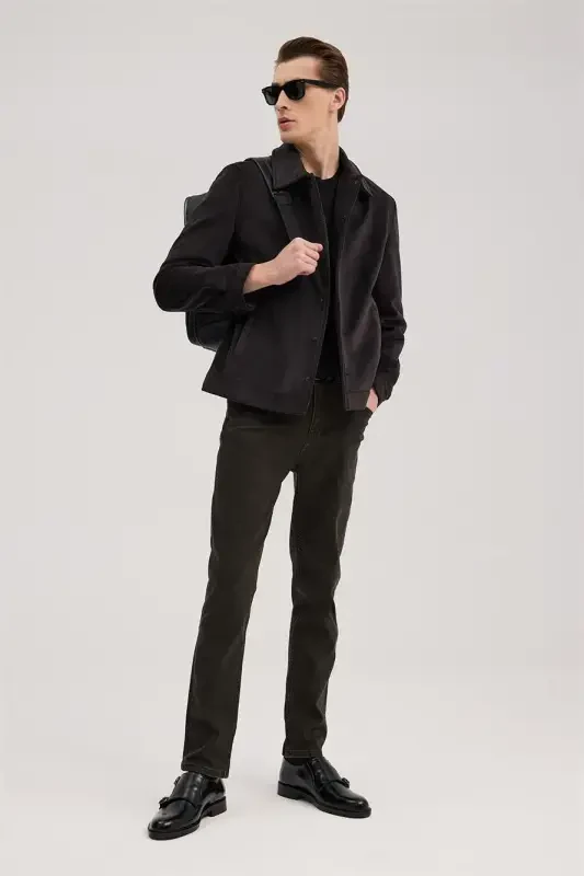 Anthracite Comfort Fit Mandarin Collar Velvet Jacket - 2