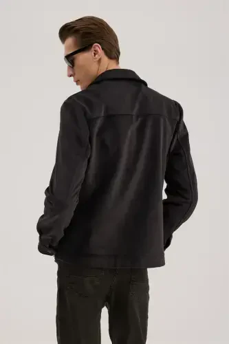 Anthracite Comfort Fit Mandarin Collar Velvet Jacket - 4