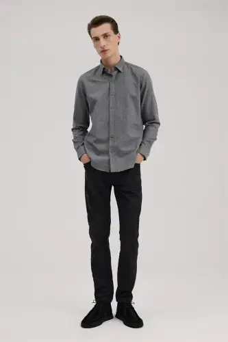 Anthracite Comfort Fit Patterned Cotton Button-Down Collar Shirt 