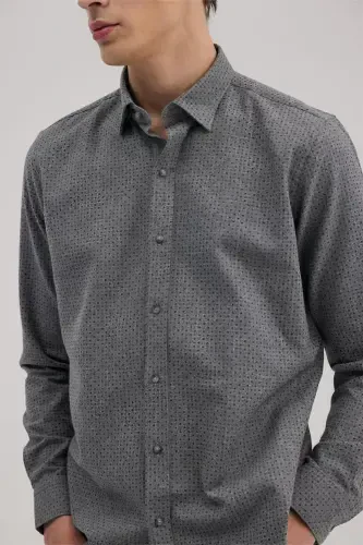 Anthracite Comfort Fit Patterned Cotton Button-Down Collar Shirt - 3