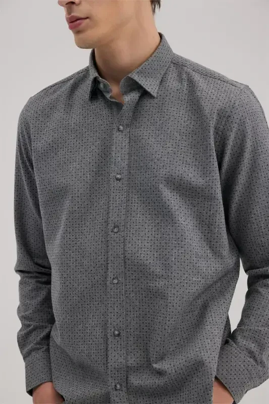 Anthracite Comfort Fit Patterned Cotton Button-Down Collar Shirt - 3