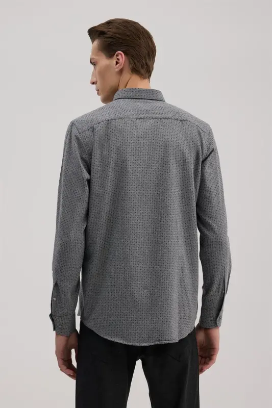 Anthracite Comfort Fit Patterned Cotton Button-Down Collar Shirt - 4