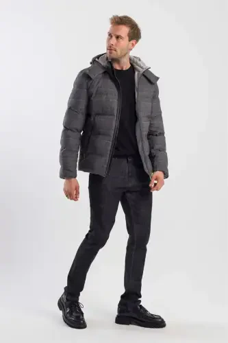 Anthracite Comfort Fit Plaid Checkered Hooded Jacket - JAKAMEN (1)