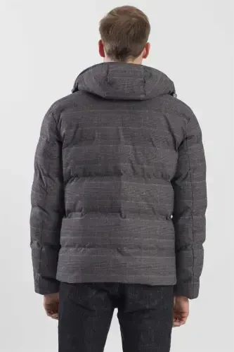 Anthracite Comfort Fit Plaid Checkered Hooded Jacket - 4