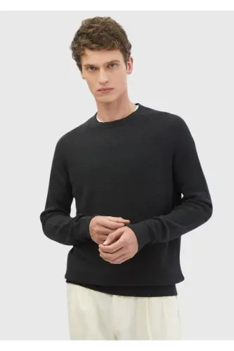 Anthracite Crew Neck Jacquard Wool Blend Knitwear - 1