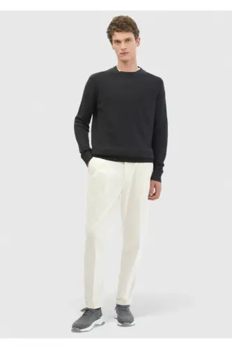 Anthracite Crew Neck Jacquard Wool Blend Knitwear - 2