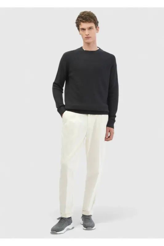 Anthracite Crew Neck Jacquard Wool Blend Knitwear - 2