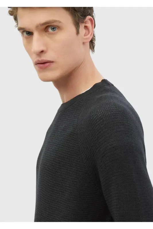 Anthracite Crew Neck Jacquard Wool Blend Knitwear - 3