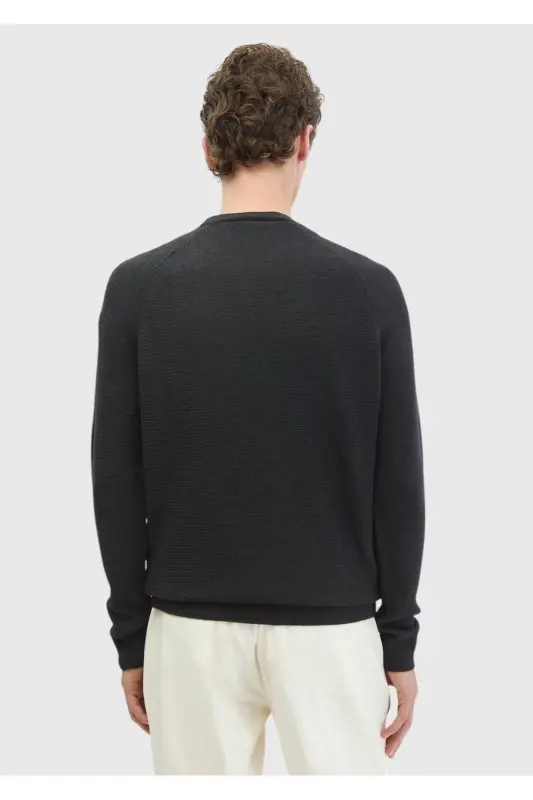 Anthracite Crew Neck Jacquard Wool Blend Knitwear - 5