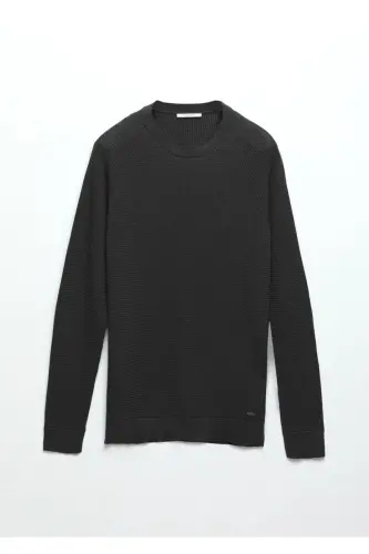 Anthracite Crew Neck Jacquard Wool Blend Knitwear - 6