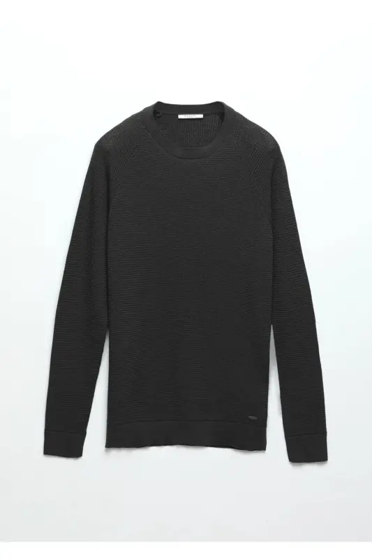 Anthracite Crew Neck Jacquard Wool Blend Knitwear - 6