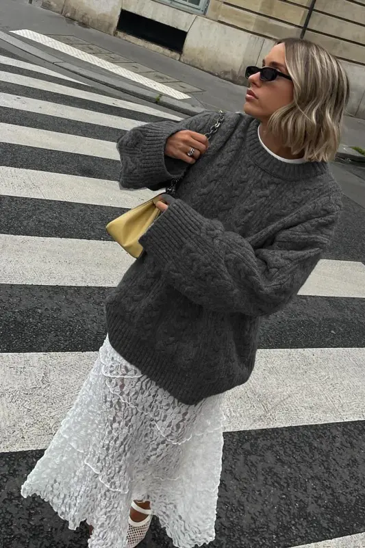Anthracite Crew Neck Knitted Tricot Sweater MG2009-Anthracite - 4