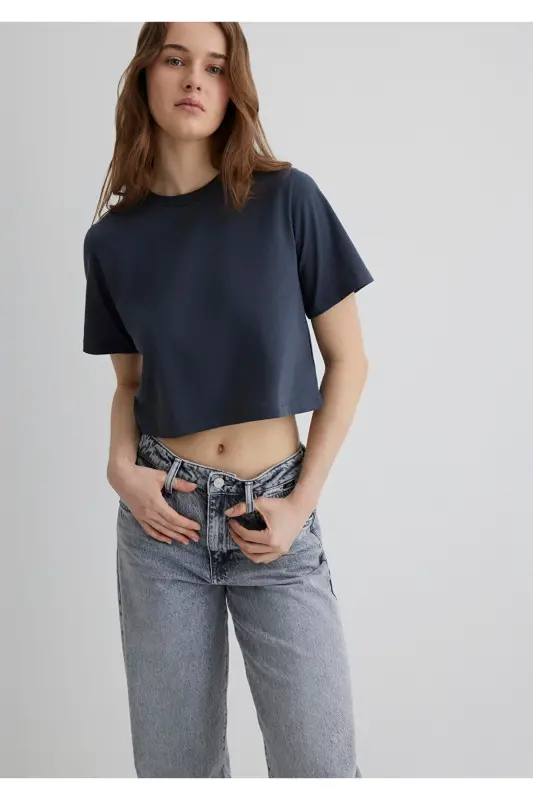 Anthracite Crop Basic T-Shirt Crop / Short Cut 1613072-70763 - Anthracite-70763 - 4