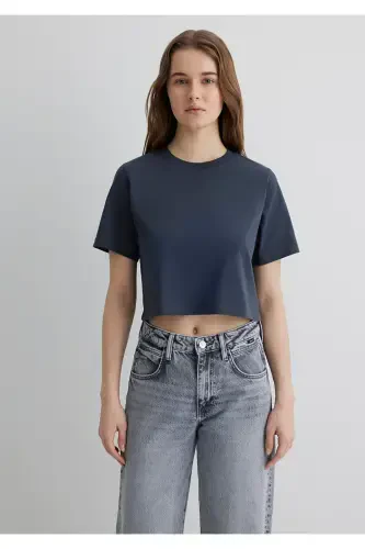 Anthracite Crop Basic T-Shirt Crop / Short Sleeve 16130 - 5