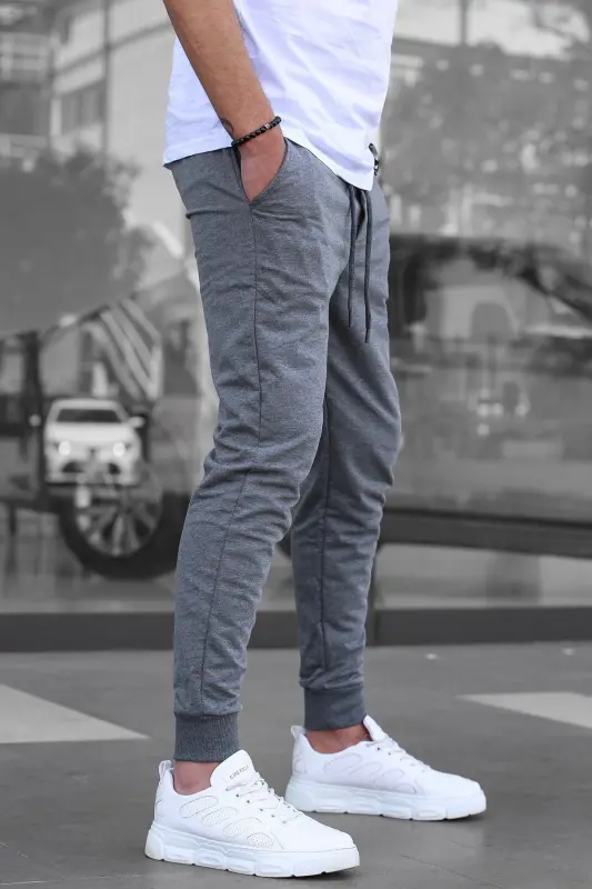 Anthracite Elastic Bottom Men's Sweatpants 4821-Anthracite - 2