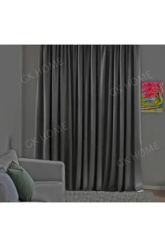 Anthracite Gray Blackout Curtain, Blackout Lightproof Curtain, Plain Sewing (Single Panel Curtain)-Anthracite - 2