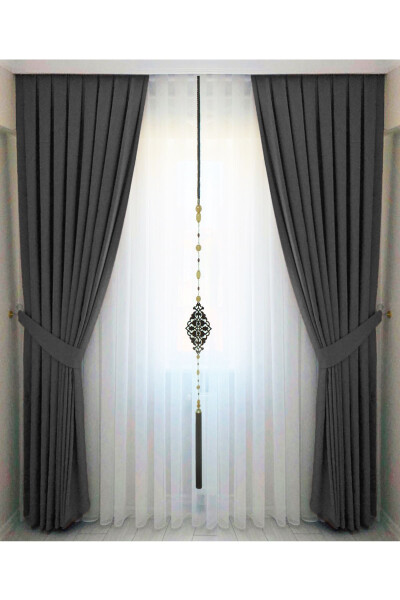 Anthracite Grey Pleated Velvet Blackout Curtain High Quality Single Panel - 1