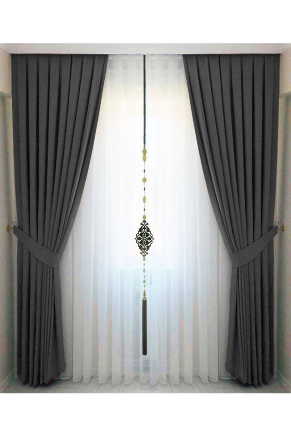 Anthracite Grey Pleated Velvet Blackout Curtain High Quality Single Panel - 1