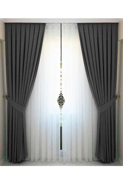 Anthracite Grey Pleated Velvet Blackout Curtain High Quality Single Panel - İ.D İPEK DOKUMA