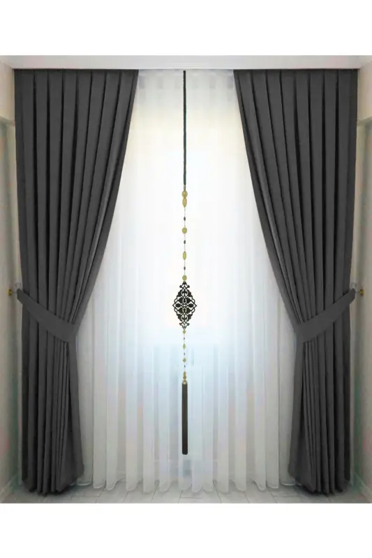 Anthracite Grey Pleated Velvet Blackout Curtain High Quality Single Panel - 4