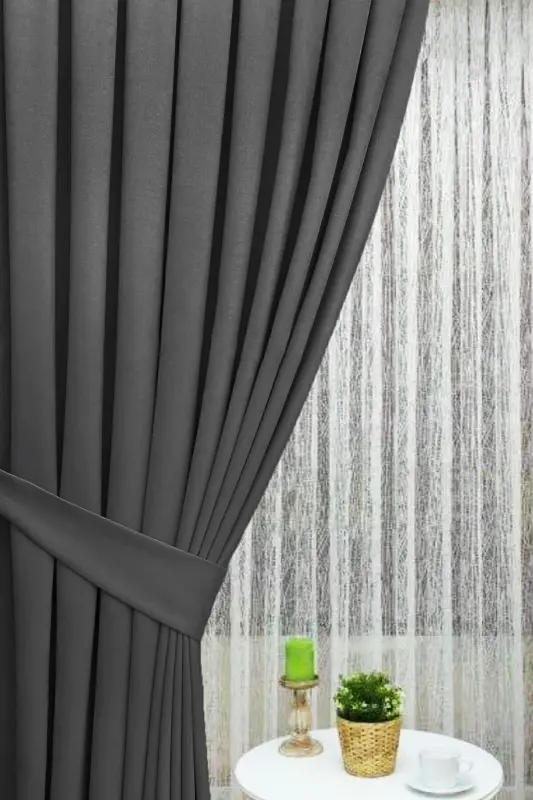 Anthracite Grey Pleated Velvet Blackout Curtain High Quality Single Panel - 5
