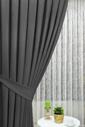 Anthracite Grey Pleated Velvet Blackout Curtain High Quality Single Panel - İ.D İPEK DOKUMA (1)