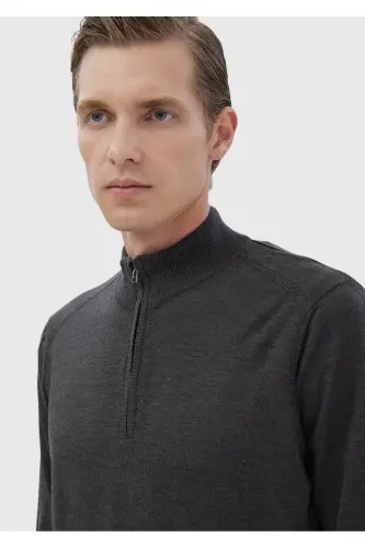 Anthracite Half Fisherman Collar Plain Knit Wool Blend Knitwear - 4