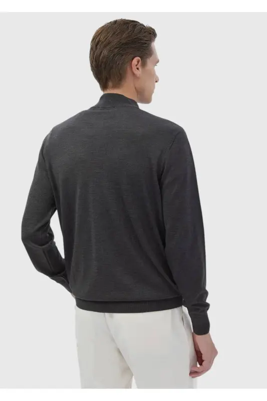 Anthracite Half Fisherman Collar Plain Knit Wool Blend Knitwear - 7