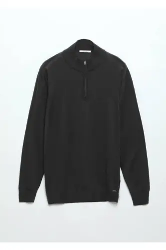 Anthracite Half Fisherman Collar Plain Knit Wool Blend Knitwear - 8