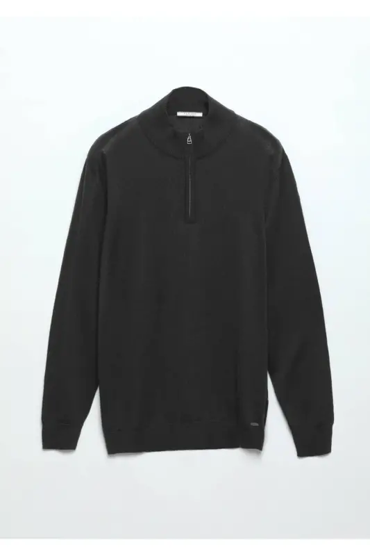 Anthracite Half Fisherman Collar Plain Knit Wool Blend Knitwear - 8